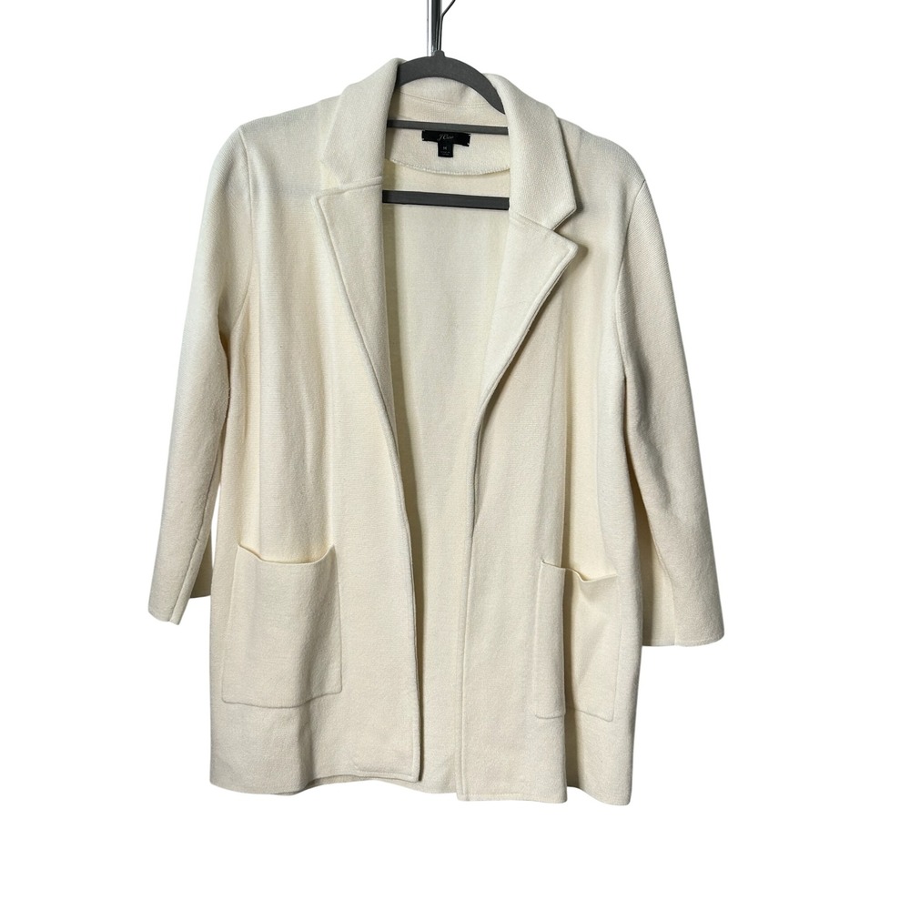 J.Crew Sweater Blazer Ivory Cream Merino Wool Blend Open Front Pocket